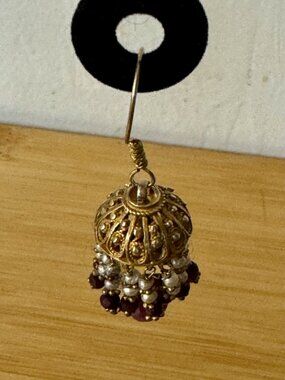 Gold Plated Fresh Water Pearls Red Glass Jhumka Earrings